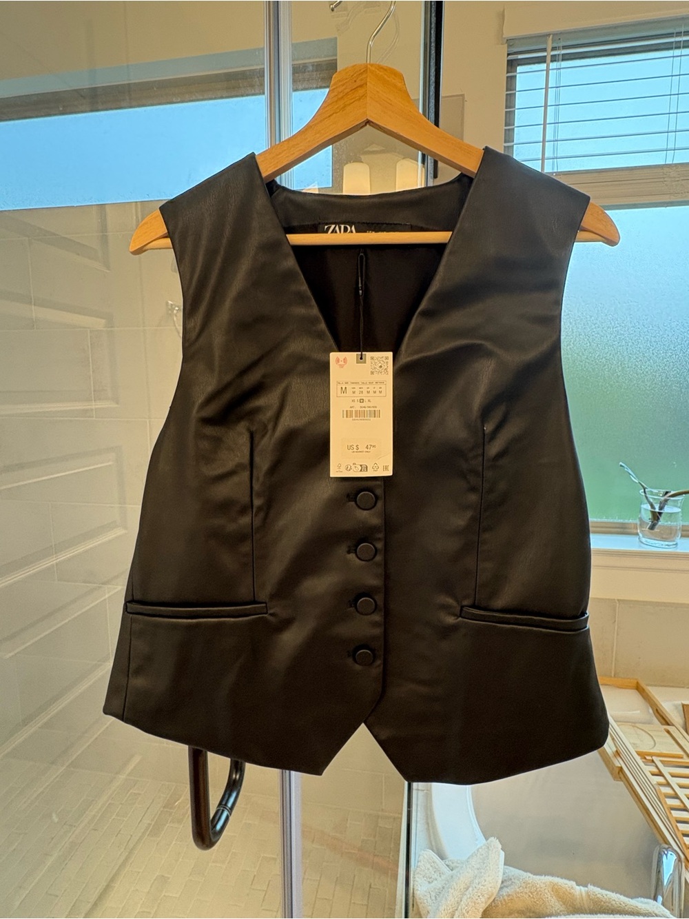 Zara Black Faux Leather Button Vest